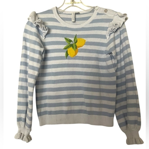 Janie and Jack Girls Striped Ruffle Lemon Sweater - Picture 2 of 9